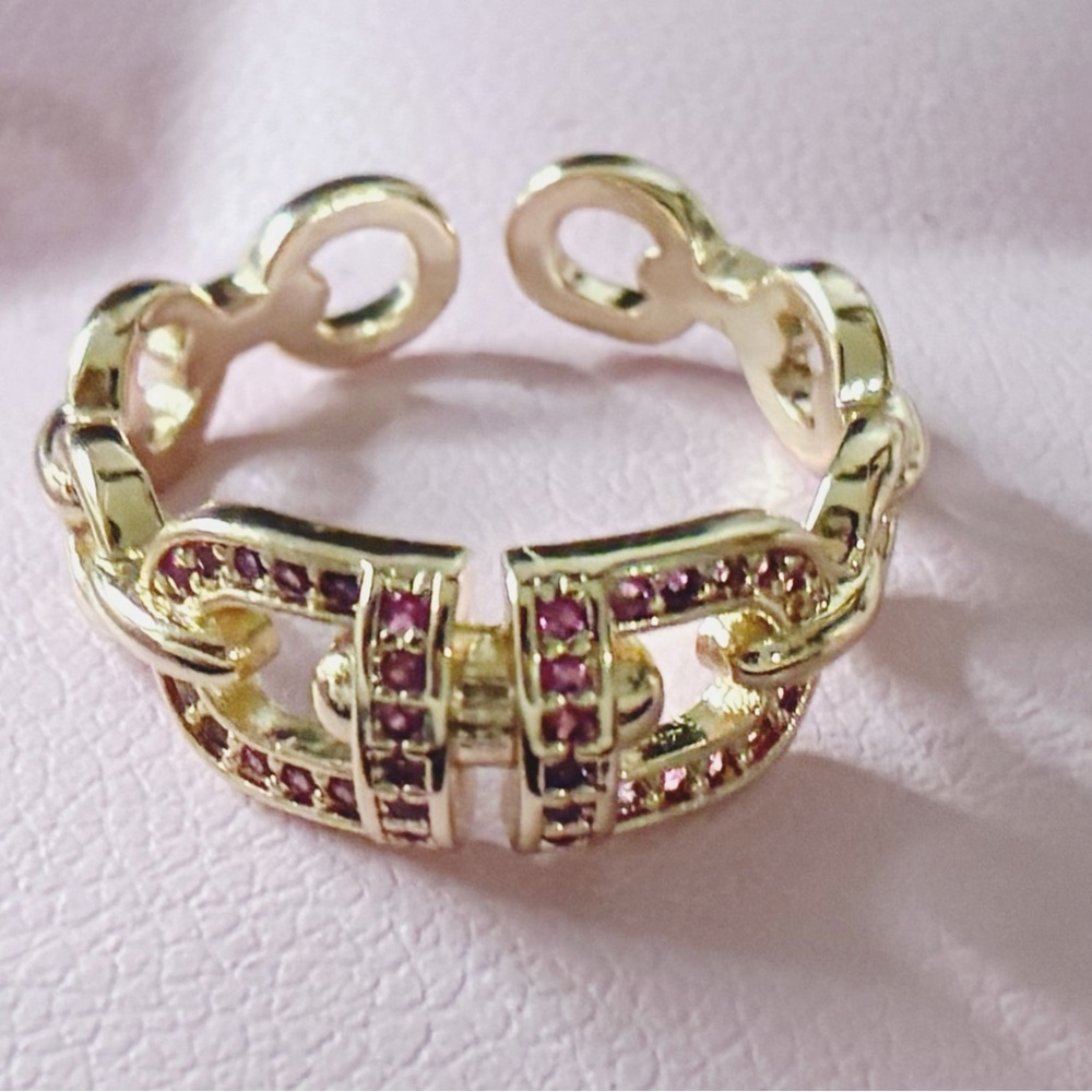 Gold and Green Adjustable gold plated Ring